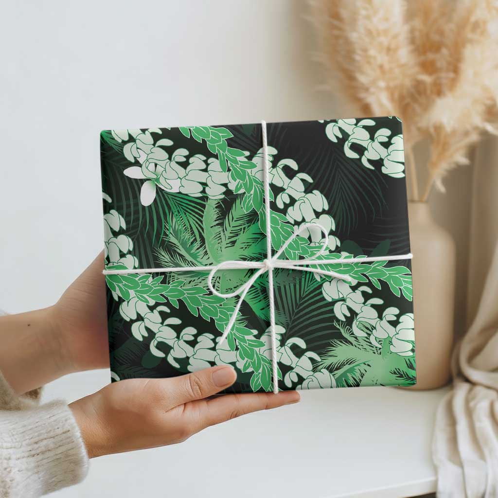 Puakenikeni Maile Lei Wrapping Paper Frangipani Green Tropical Leaves