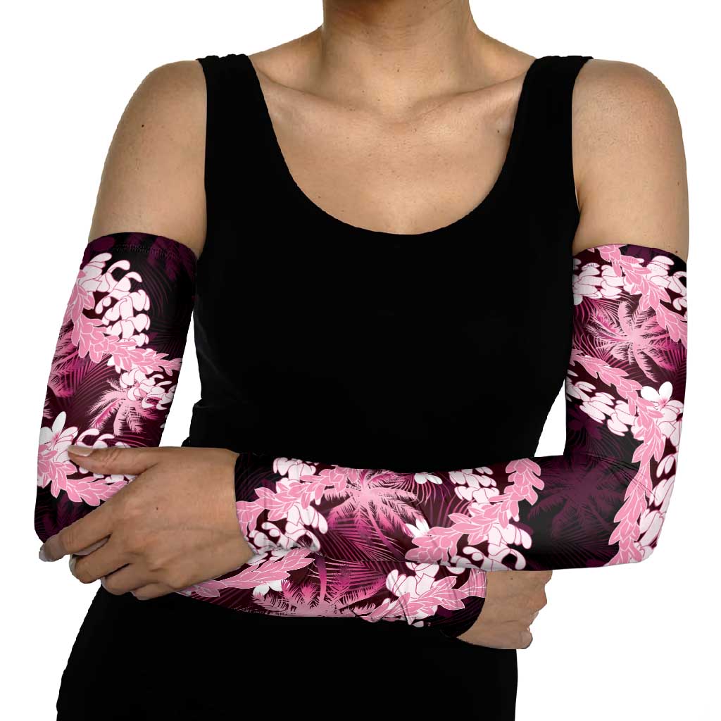 Puakenikeni Maile Lei Arm Sleeves Frangipani Pink Tropical Leaves