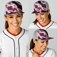 Puakenikeni Maile Lei Baseball Net Cap Frangipani Pink Tropical Leaves
