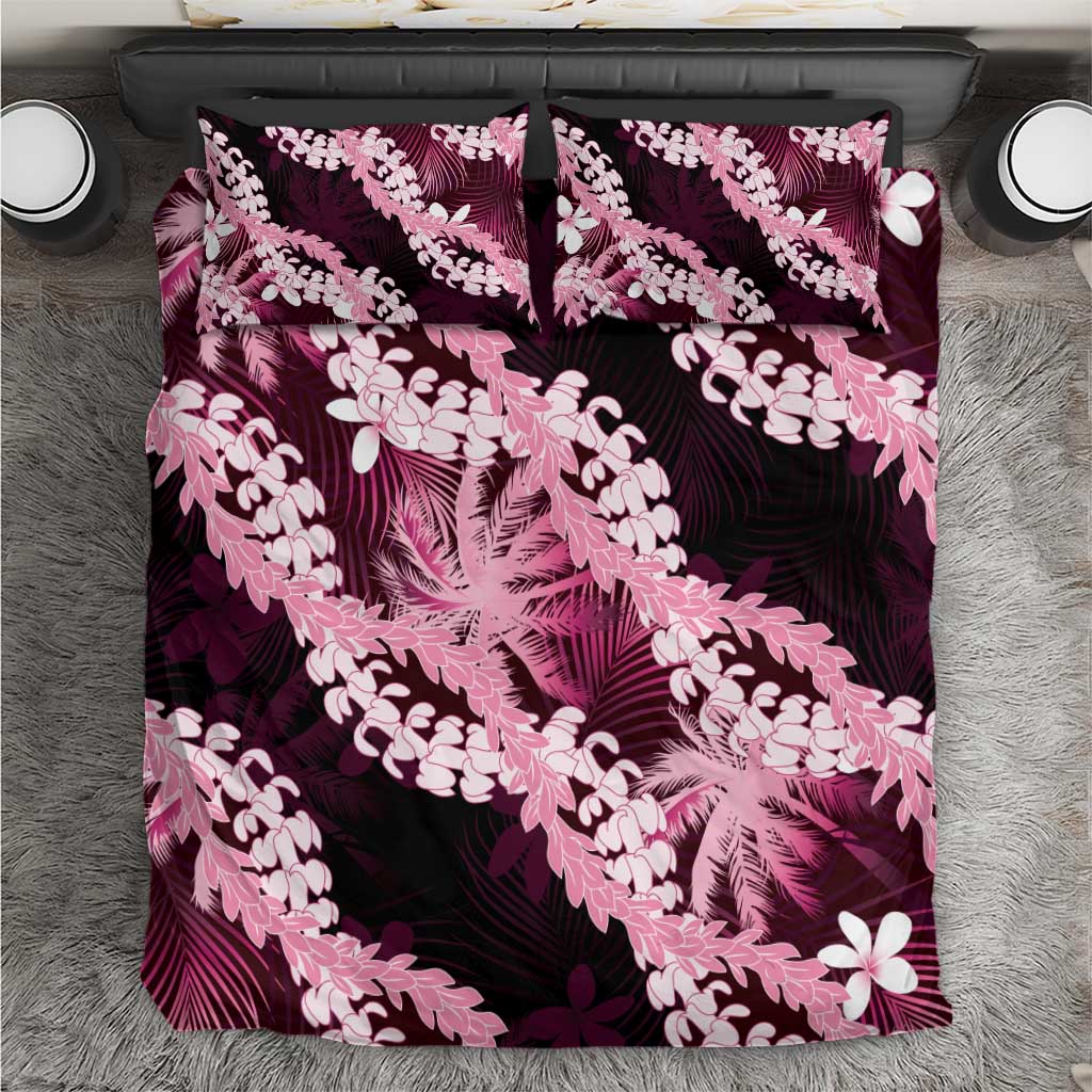 Puakenikeni Maile Lei Bedding Set Frangipani Pink Tropical Leaves LT01 Pink - Polynesian Pride