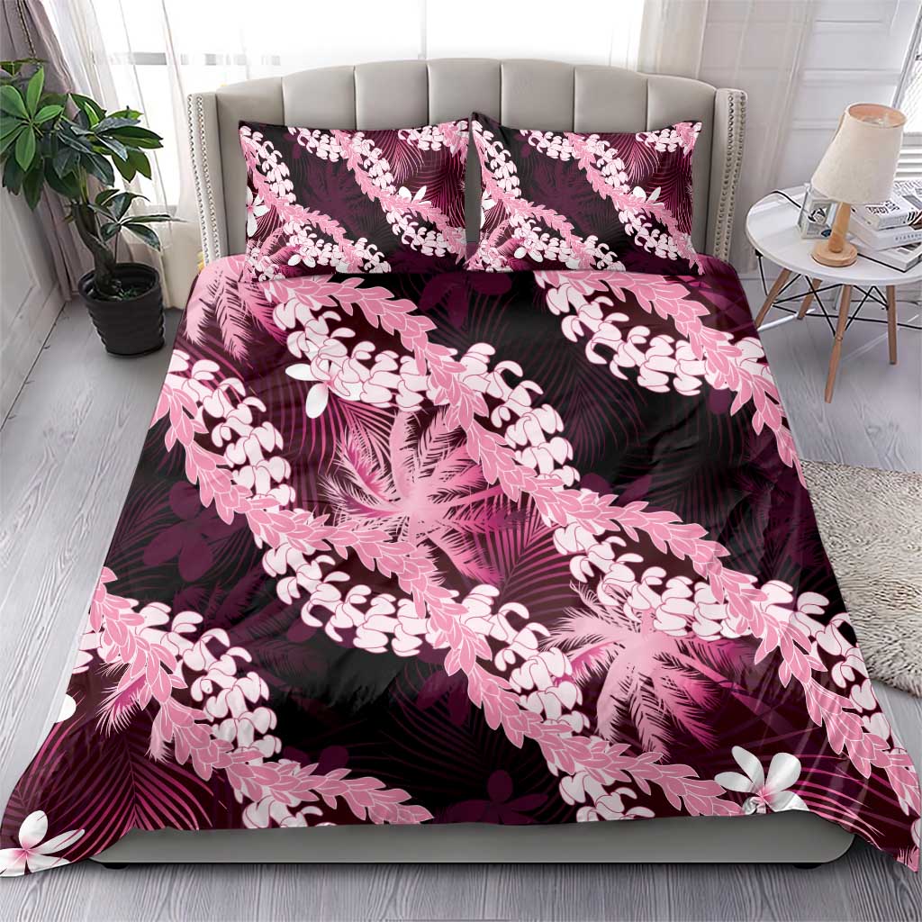 Puakenikeni Maile Lei Bedding Set Frangipani Pink Tropical Leaves LT01 - Polynesian Pride