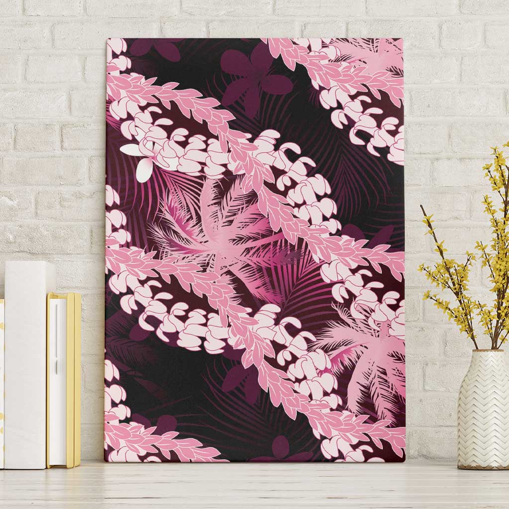 Puakenikeni Maile Lei Canvas Wall Art Frangipani Pink Tropical Leaves