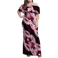 Puakenikeni Maile Lei Family Matching Off Shoulder Maxi Dress and Hawaiian Shirt Frangipani Pink Tropical Leaves