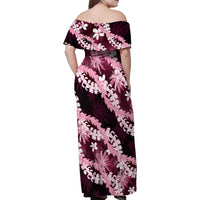 Puakenikeni Maile Lei Family Matching Off Shoulder Maxi Dress and Hawaiian Shirt Frangipani Pink Tropical Leaves
