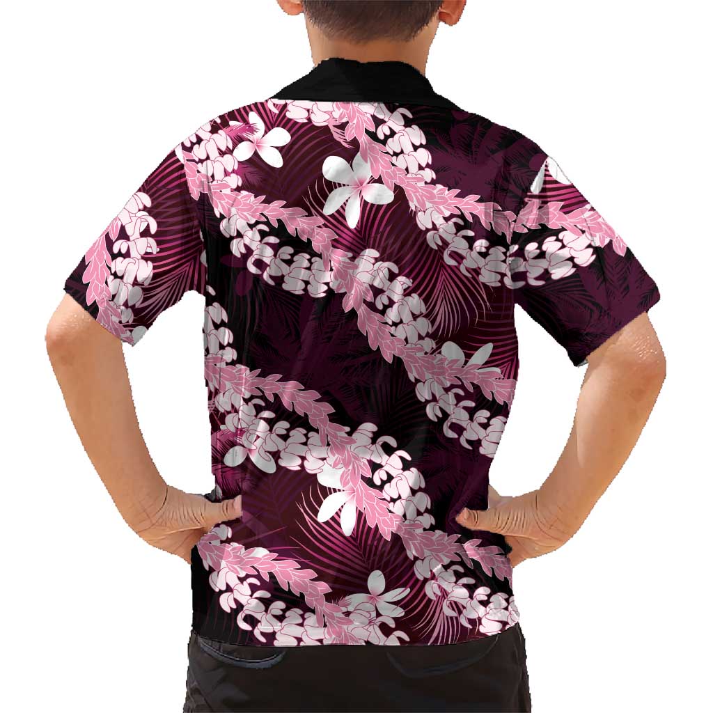 Puakenikeni Maile Lei Family Matching Off Shoulder Short Dress and Hawaiian Shirt Frangipani Pink Tropical Leaves LT01 - Polynesian Pride