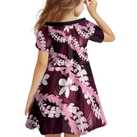 Puakenikeni Maile Lei Family Matching Off Shoulder Short Dress and Hawaiian Shirt Frangipani Pink Tropical Leaves LT01 - Polynesian Pride