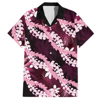 Puakenikeni Maile Lei Family Matching Off Shoulder Short Dress and Hawaiian Shirt Frangipani Pink Tropical Leaves LT01 Dad's Shirt - Short Sleeve Pink - Polynesian Pride