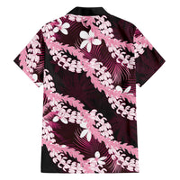 Puakenikeni Maile Lei Family Matching Off Shoulder Short Dress and Hawaiian Shirt Frangipani Pink Tropical Leaves LT01 - Polynesian Pride