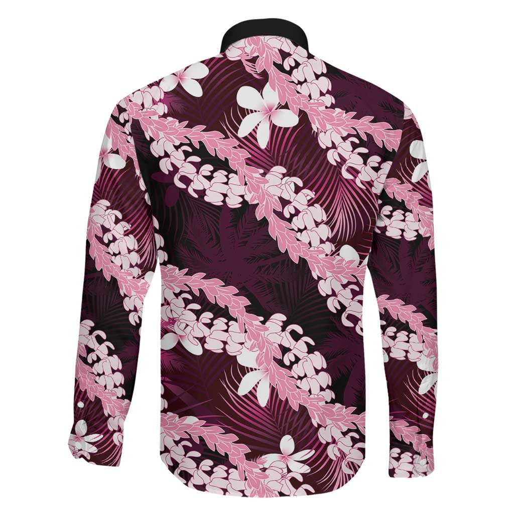 Puakenikeni Maile Lei Family Matching Off Shoulder Short Dress and Hawaiian Shirt Frangipani Pink Tropical Leaves LT01 - Polynesian Pride