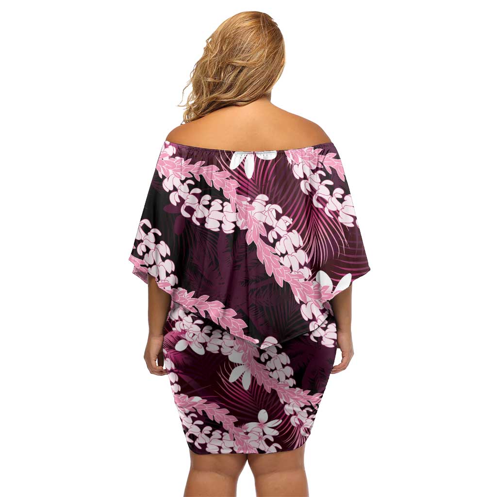 Puakenikeni Maile Lei Family Matching Off Shoulder Short Dress and Hawaiian Shirt Frangipani Pink Tropical Leaves LT01 - Polynesian Pride