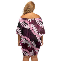 Puakenikeni Maile Lei Family Matching Off Shoulder Short Dress and Hawaiian Shirt Frangipani Pink Tropical Leaves LT01 - Polynesian Pride