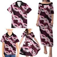 Puakenikeni Maile Lei Family Matching Puletasi and Hawaiian Shirt Frangipani Pink Tropical Leaves LT01 - Polynesian Pride