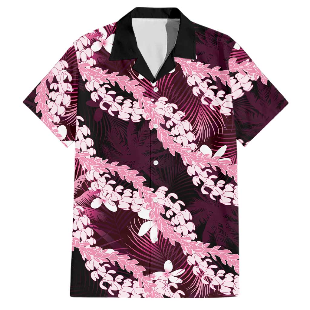 Puakenikeni Maile Lei Family Matching Puletasi and Hawaiian Shirt Frangipani Pink Tropical Leaves LT01 Dad's Shirt - Short Sleeve Pink - Polynesian Pride