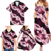 Puakenikeni Maile Lei Family Matching Summer Maxi Dress and Hawaiian Shirt Frangipani Pink Tropical Leaves
