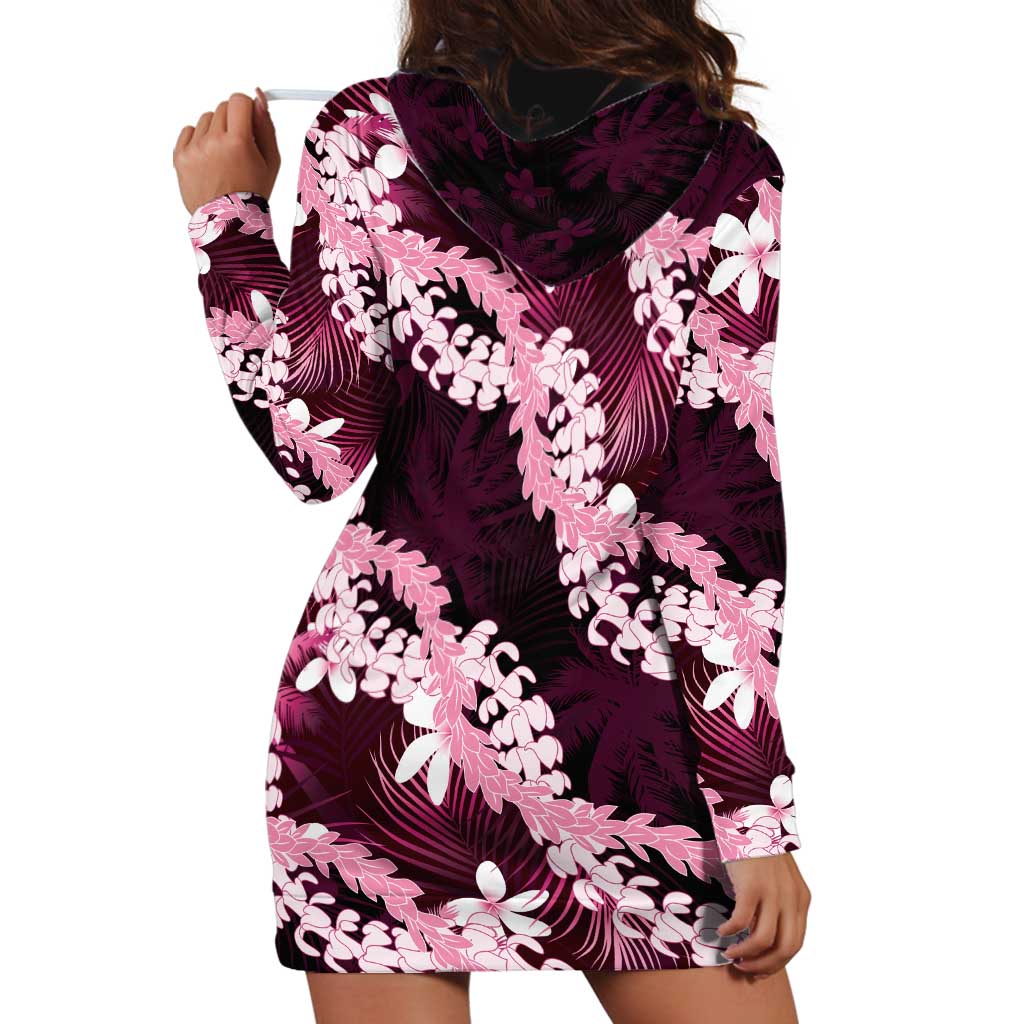 Puakenikeni Maile Lei Hoodie Dress Frangipani Pink Tropical Leaves