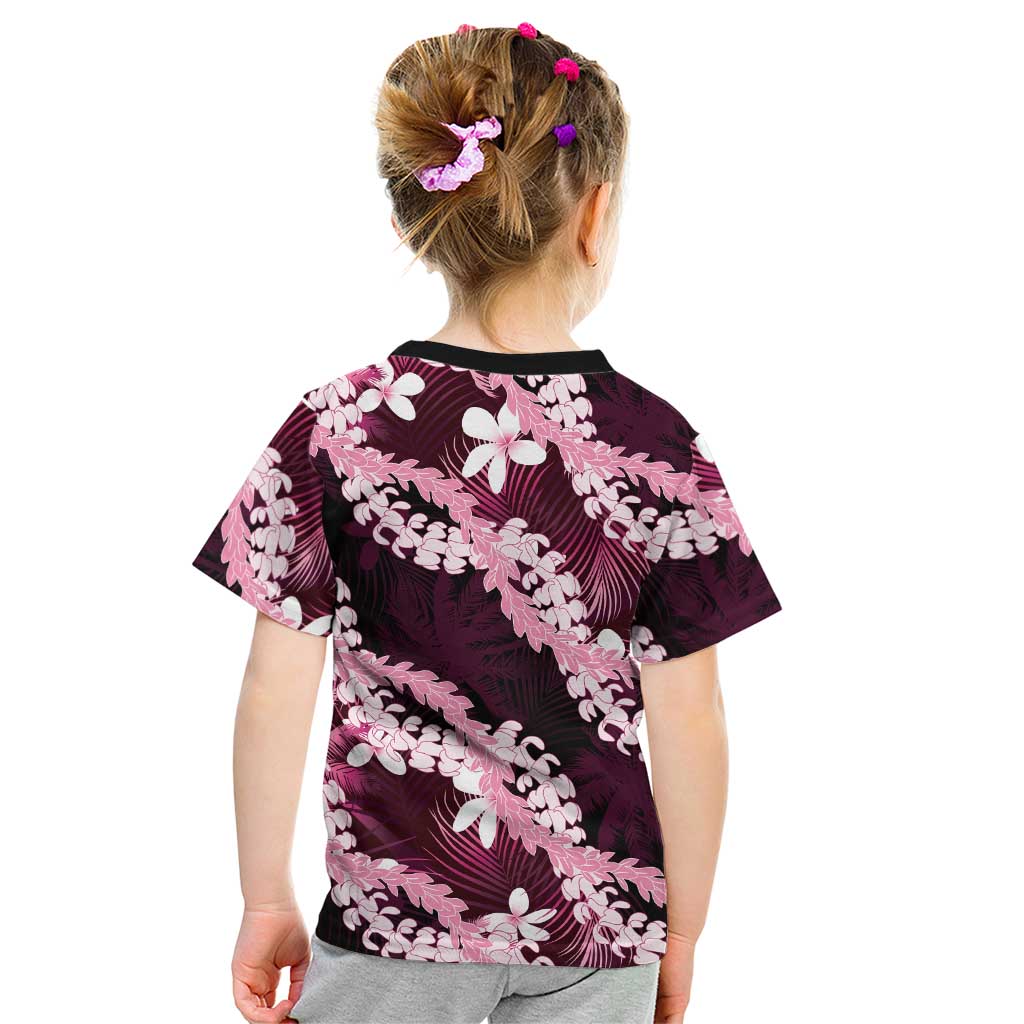 Puakenikeni Maile Lei Kid T Shirt Frangipani Pink Tropical Leaves