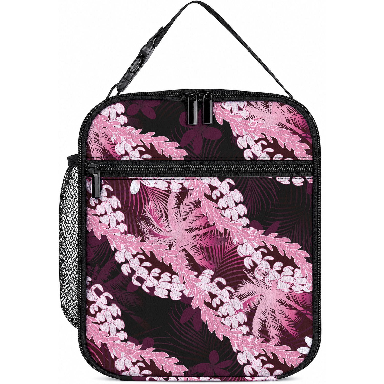 Puakenikeni Maile Lei Lunch Bag Frangipani Pink Tropical Leaves