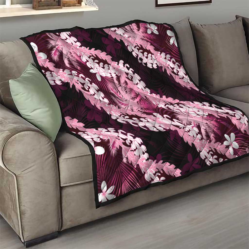 Puakenikeni Maile Lei Quilt Frangipani Pink Tropical Leaves LT01 - Polynesian Pride
