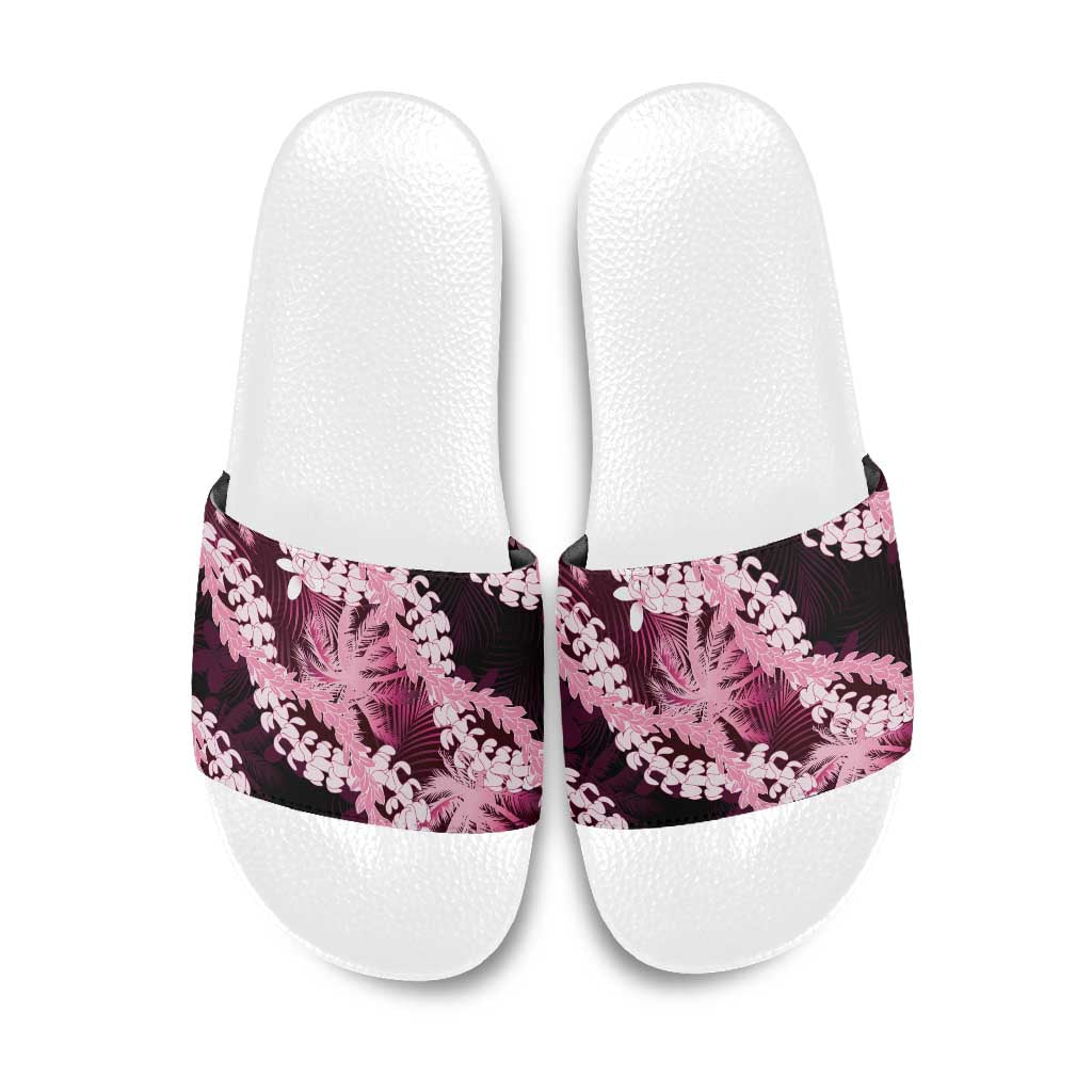 Puakenikeni Maile Lei Slide Sandals Frangipani Pink Tropical Leaves LT01 Pink - Polynesian Pride