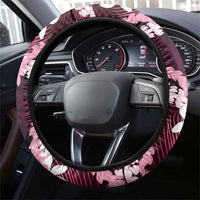 Puakenikeni Maile Lei Steering Wheel Cover Frangipani Pink Tropical Leaves