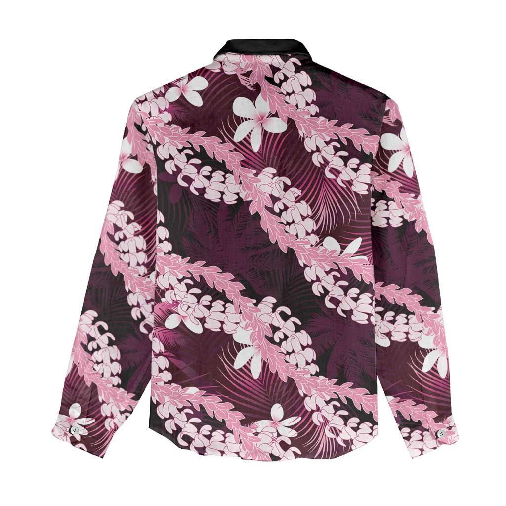 Puakenikeni Maile Lei Women Casual Shirt Frangipani Pink Tropical Leaves LT01 - Polynesian Pride