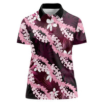 Puakenikeni Maile Lei Women Polo Shirt Frangipani Pink Tropical Leaves LT01 Female Pink - Polynesian Pride
