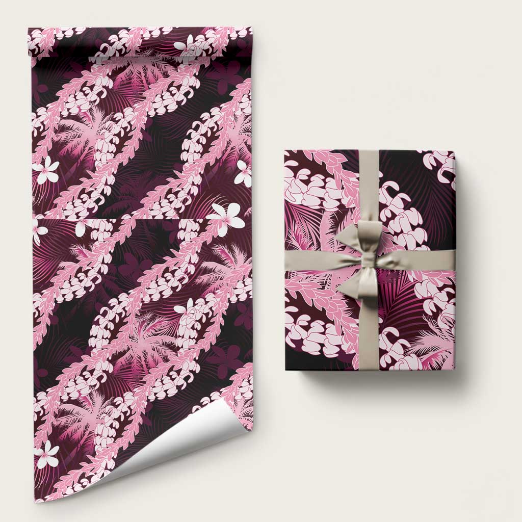 Puakenikeni Maile Lei Wrapping Paper Frangipani Pink Tropical Leaves LT01 58" × 23" Pink - Polynesian Pride