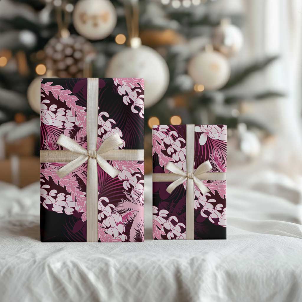 Puakenikeni Maile Lei Wrapping Paper Frangipani Pink Tropical Leaves LT01 - Polynesian Pride