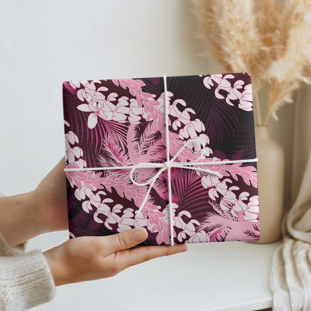 Puakenikeni Maile Lei Wrapping Paper Frangipani Pink Tropical Leaves LT01 - Polynesian Pride