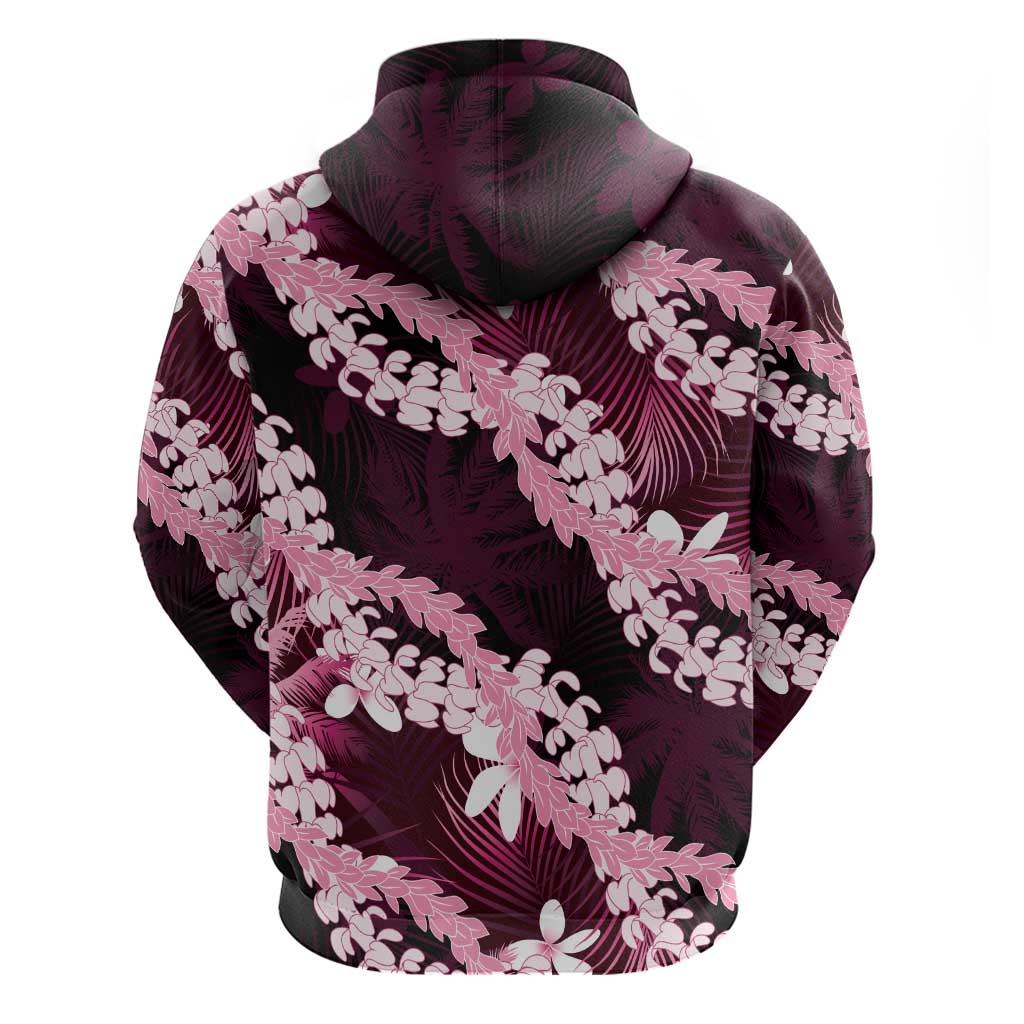 Puakenikeni Maile Lei Zip Hoodie Frangipani Pink Tropical Leaves LT01 - Polynesian Pride