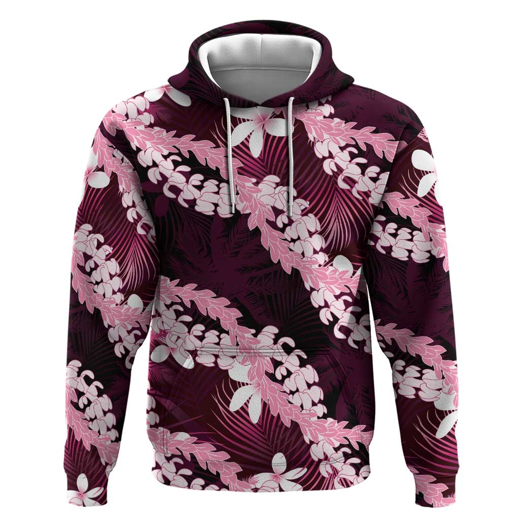 Puakenikeni Maile Lei Zip Hoodie Frangipani Pink Tropical Leaves LT01 Pullover Hoodie Pink - Polynesian Pride