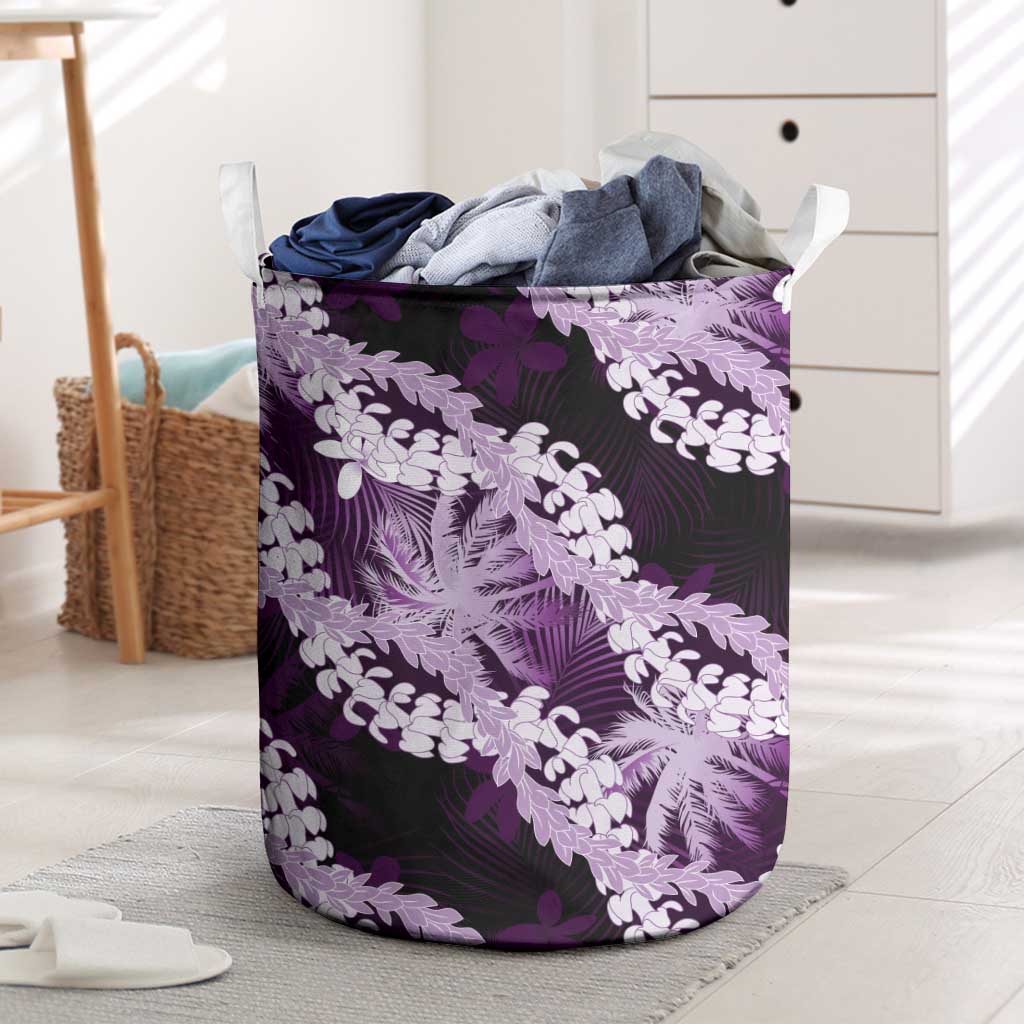 Puakenikeni Maile Lei Laundry Basket Frangipani Purple Tropical Leaves