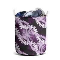 Puakenikeni Maile Lei Laundry Basket Frangipani Purple Tropical Leaves