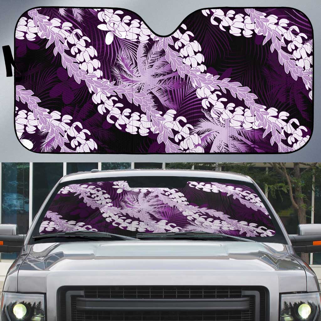 Puakenikeni Maile Lei Auto Sun Shade Frangipani Purple Tropical Leaves