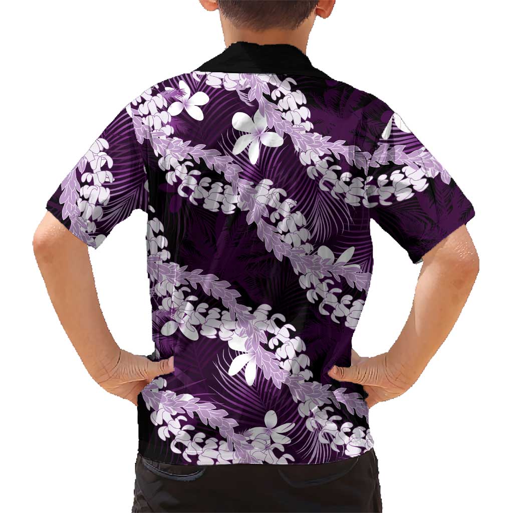Puakenikeni Maile Lei Family Matching Off Shoulder Maxi Dress and Hawaiian Shirt Frangipani Purple Tropical Leaves