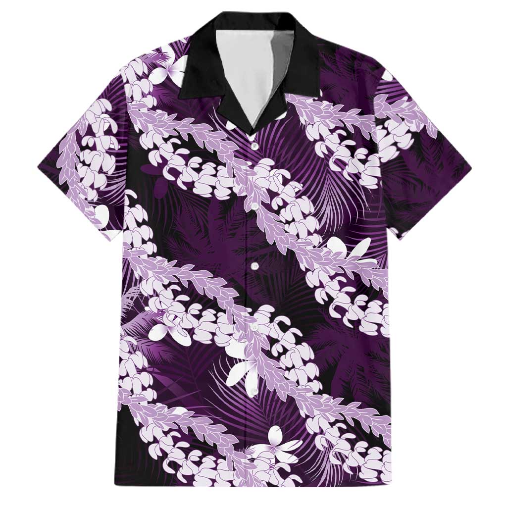 Puakenikeni Maile Lei Family Matching Off Shoulder Maxi Dress and Hawaiian Shirt Frangipani Purple Tropical Leaves