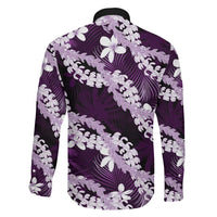 Puakenikeni Maile Lei Family Matching Off Shoulder Maxi Dress and Hawaiian Shirt Frangipani Purple Tropical Leaves