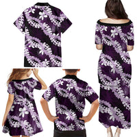 Puakenikeni Maile Lei Family Matching Puletasi and Hawaiian Shirt Frangipani Purple Tropical Leaves