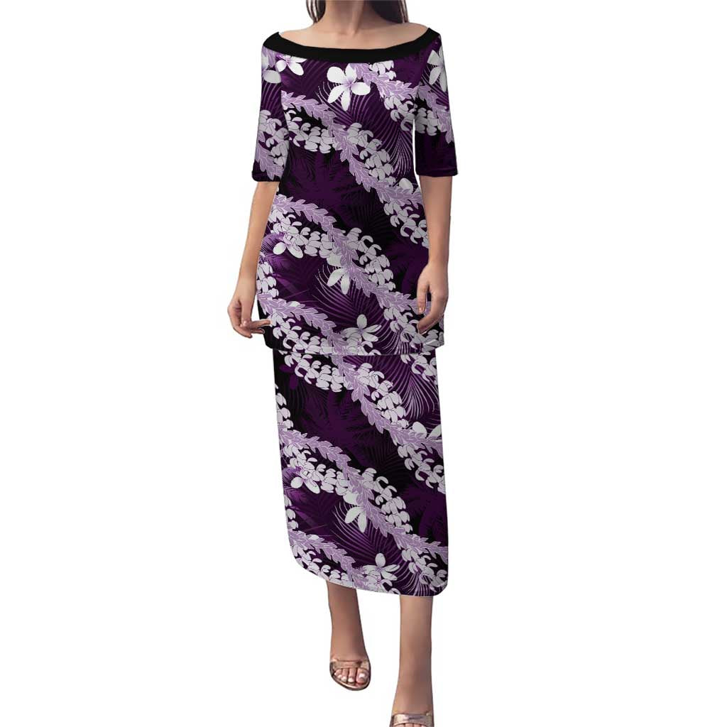 Puakenikeni Maile Lei Family Matching Puletasi and Hawaiian Shirt Frangipani Purple Tropical Leaves