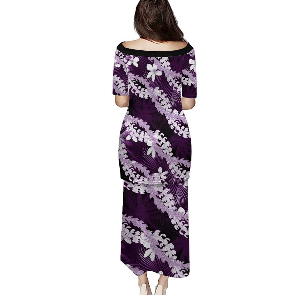 Puakenikeni Maile Lei Family Matching Puletasi and Hawaiian Shirt Frangipani Purple Tropical Leaves