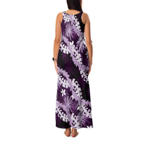 Puakenikeni Maile Lei Family Matching Tank Maxi Dress and Hawaiian Shirt Frangipani Purple Tropical Leaves