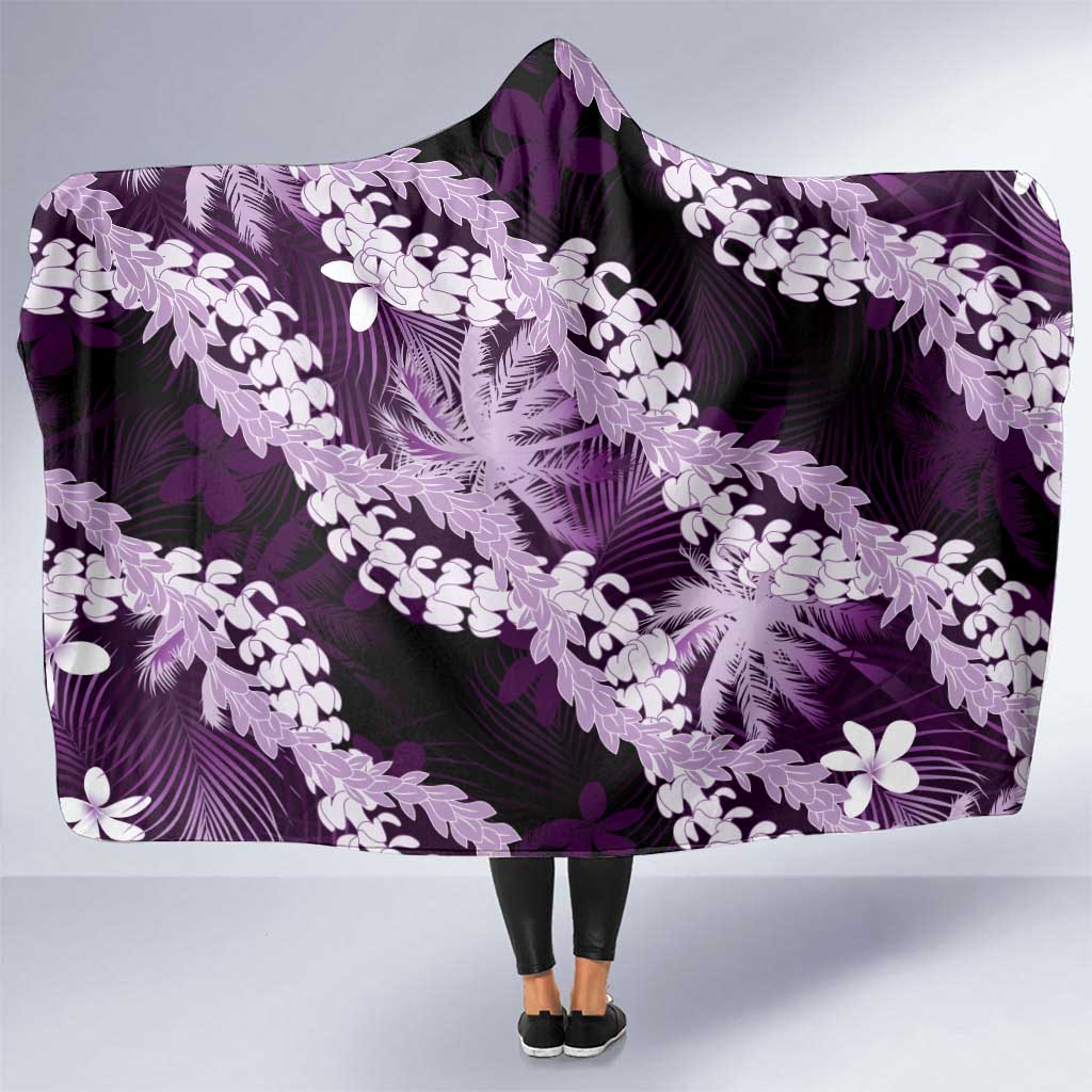 Puakenikeni Maile Lei Hooded Blanket Frangipani Purple Tropical Leaves