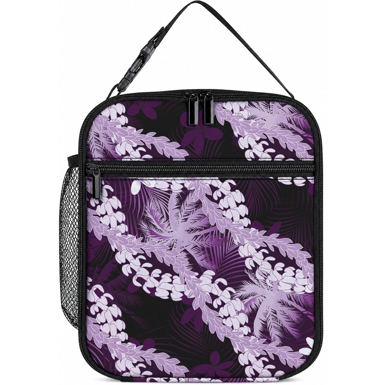 Puakenikeni Maile Lei Lunch Bag Frangipani Purple Tropical Leaves