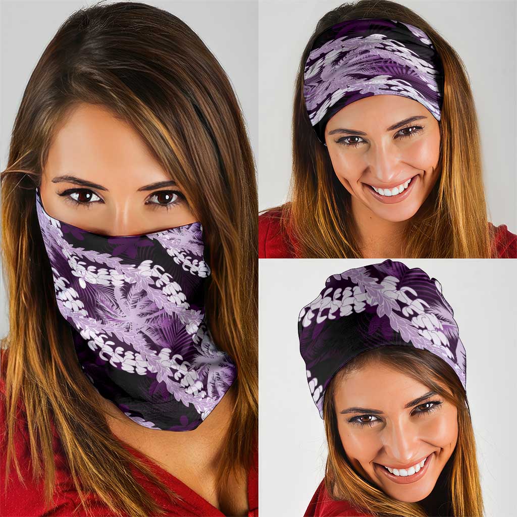 Puakenikeni Maile Lei Neck Gaiter Frangipani Purple Tropical Leaves LT01 - Polynesian Pride