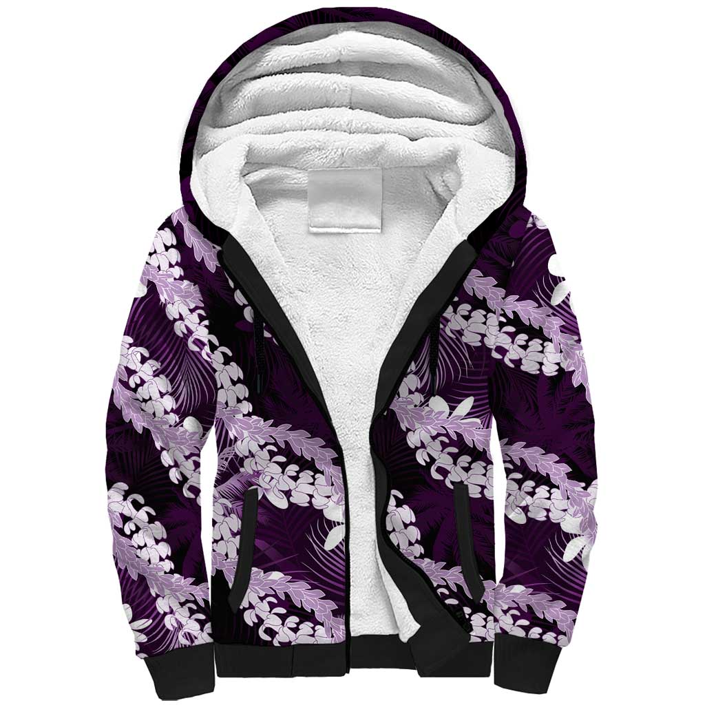 Puakenikeni Maile Lei Sherpa Hoodie Frangipani Purple Tropical Leaves LT01 Unisex Purple - Polynesian Pride