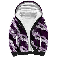 Puakenikeni Maile Lei Sherpa Hoodie Frangipani Purple Tropical Leaves LT01 Unisex Purple - Polynesian Pride