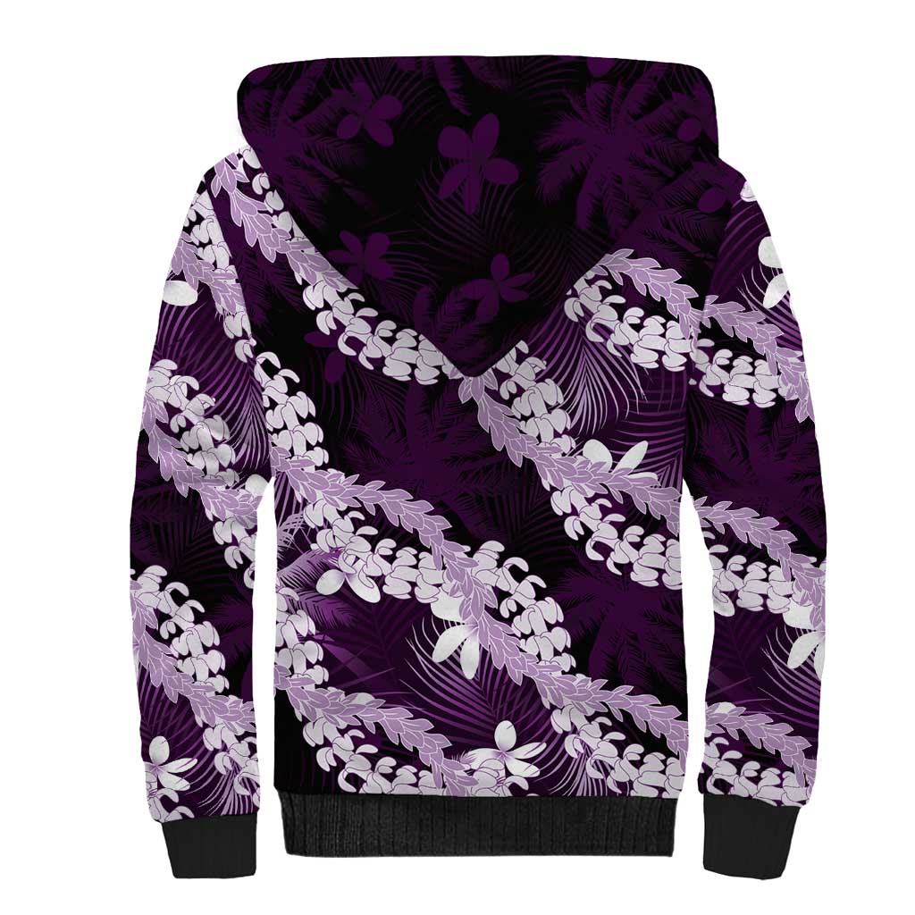 Puakenikeni Maile Lei Sherpa Hoodie Frangipani Purple Tropical Leaves LT01 - Polynesian Pride