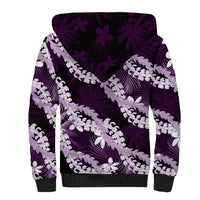 Puakenikeni Maile Lei Sherpa Hoodie Frangipani Purple Tropical Leaves LT01 - Polynesian Pride