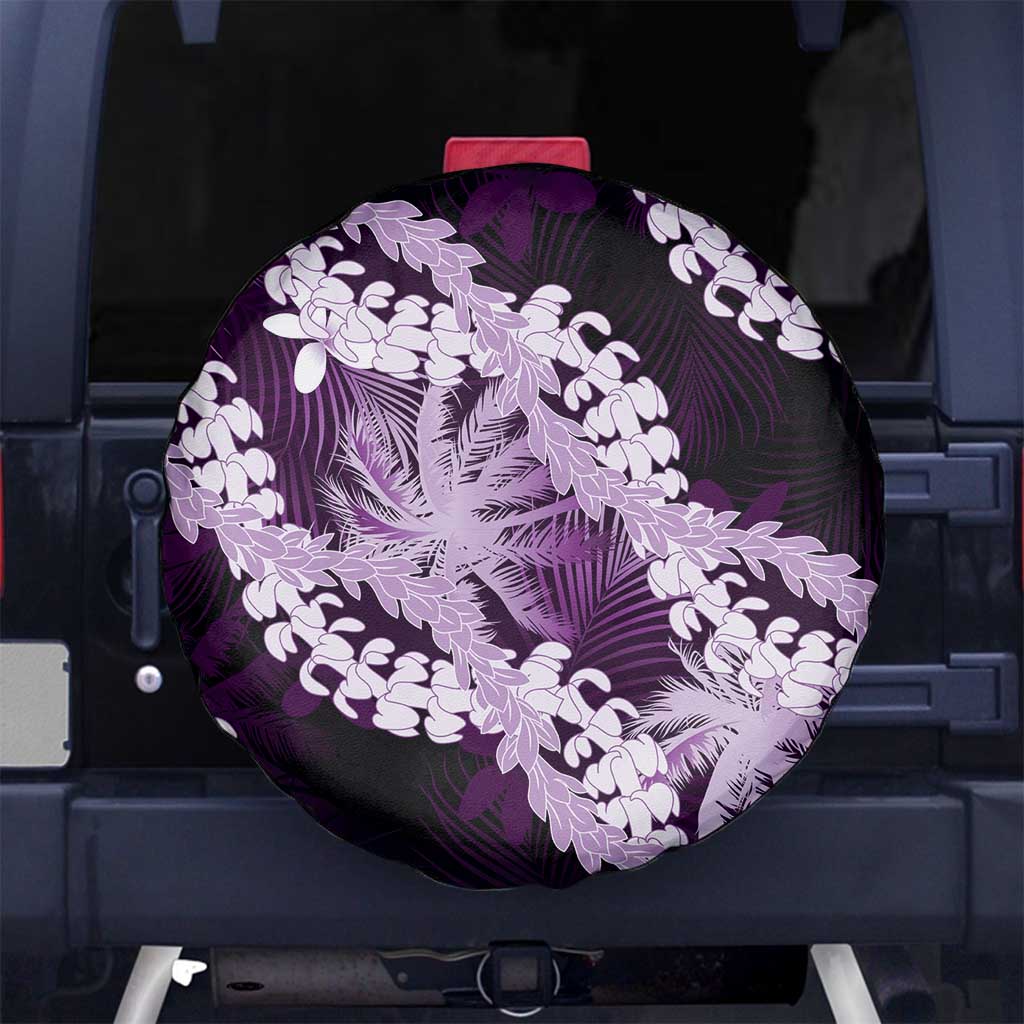 Puakenikeni Maile Lei Spare Tire Cover Frangipani Purple Tropical Leaves