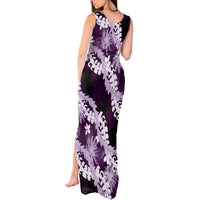 Puakenikeni Maile Lei Tank Maxi Dress Frangipani Purple Tropical Leaves